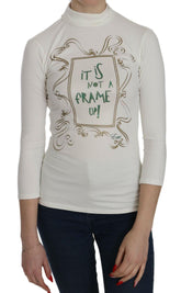Exte White Printed Turtle Neck 3/4 Sleeve Top Cotton Blouse -   -  Exte.